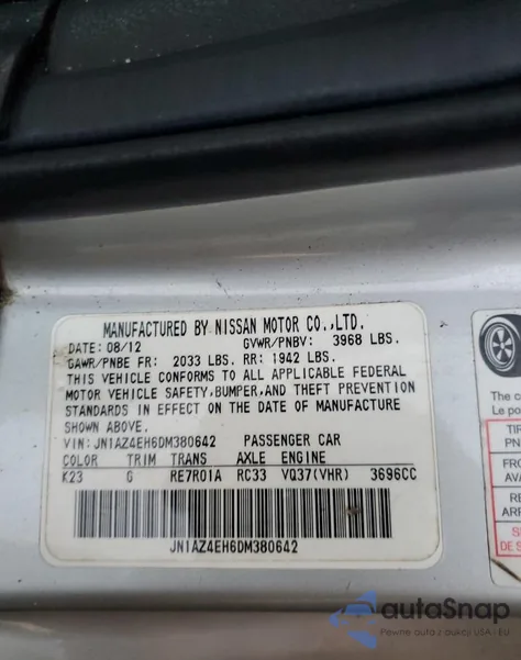 2013 Nissan 370Z Base from USA, damaged, VIN JN1AZ4EH6DM380642